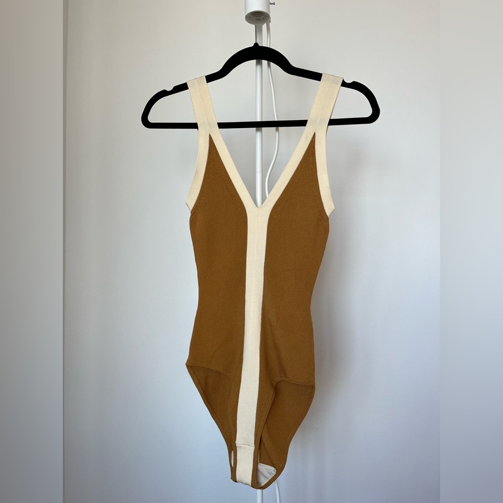 Sandro Parisian Tan and Cream Bodysuit